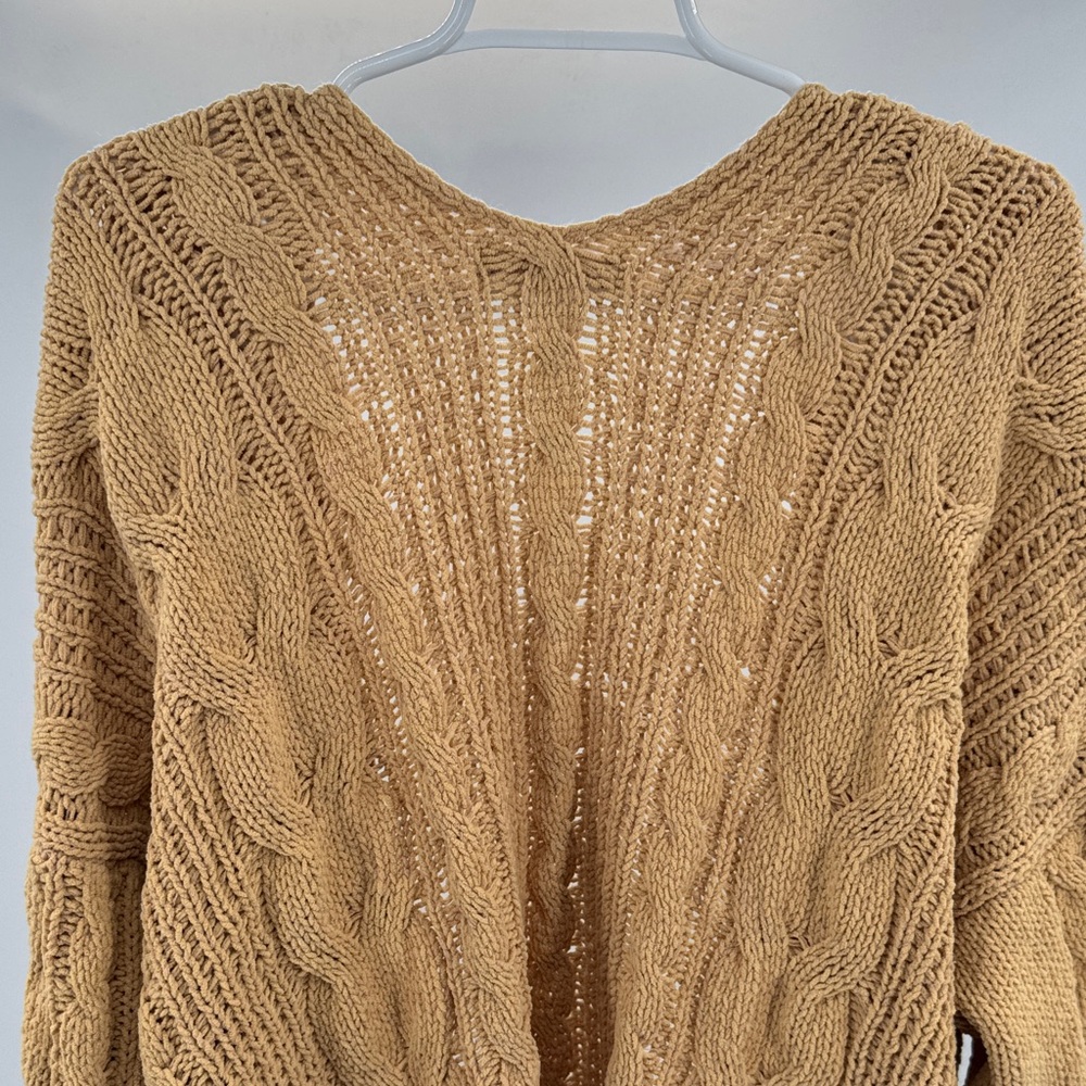 Love Tree Cable Knit Cardigan tan m slouchy open front casual neutral pockets - Picture 3 of 10